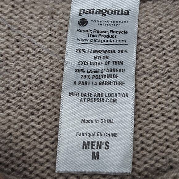 Patagonia Sweater M Tan Lambswool Nylon Knit Crewneck Striped Sleeve Casual - Picture 2 of 7